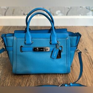 Coach 27 Swagger Turquoise Blue Satchel Crossbody Purse Carryall Pebble Leather